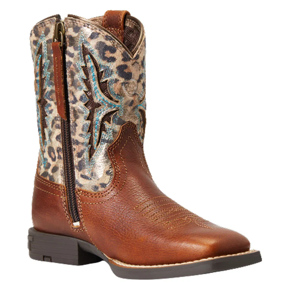 10040260 Ariat Children's Koel Venttek Square Toe Western Boot - Spiced Cider / Metallic Leopard