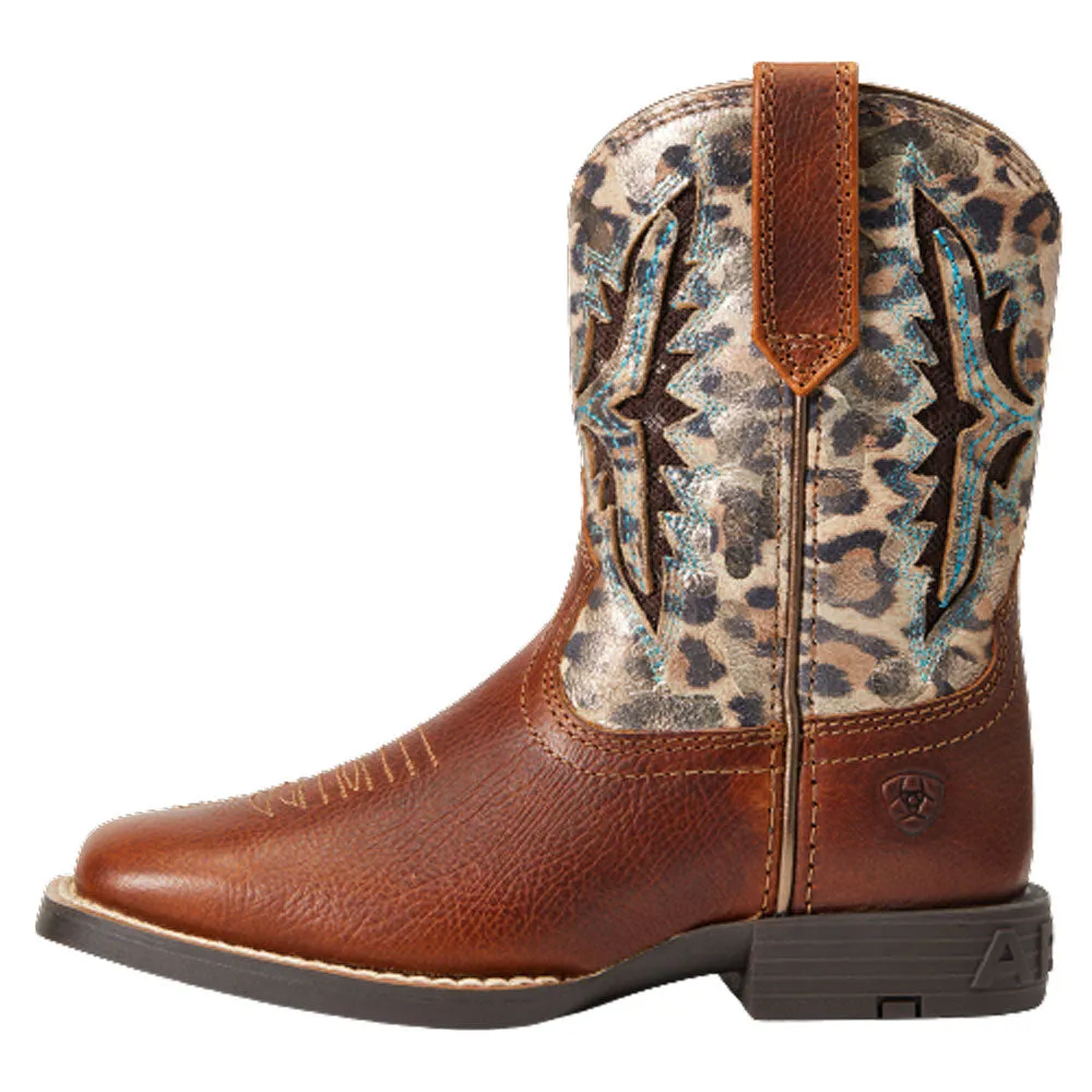 10040260 Ariat Children's Koel Venttek Square Toe Western Boot - Spiced Cider / Metallic Leopard