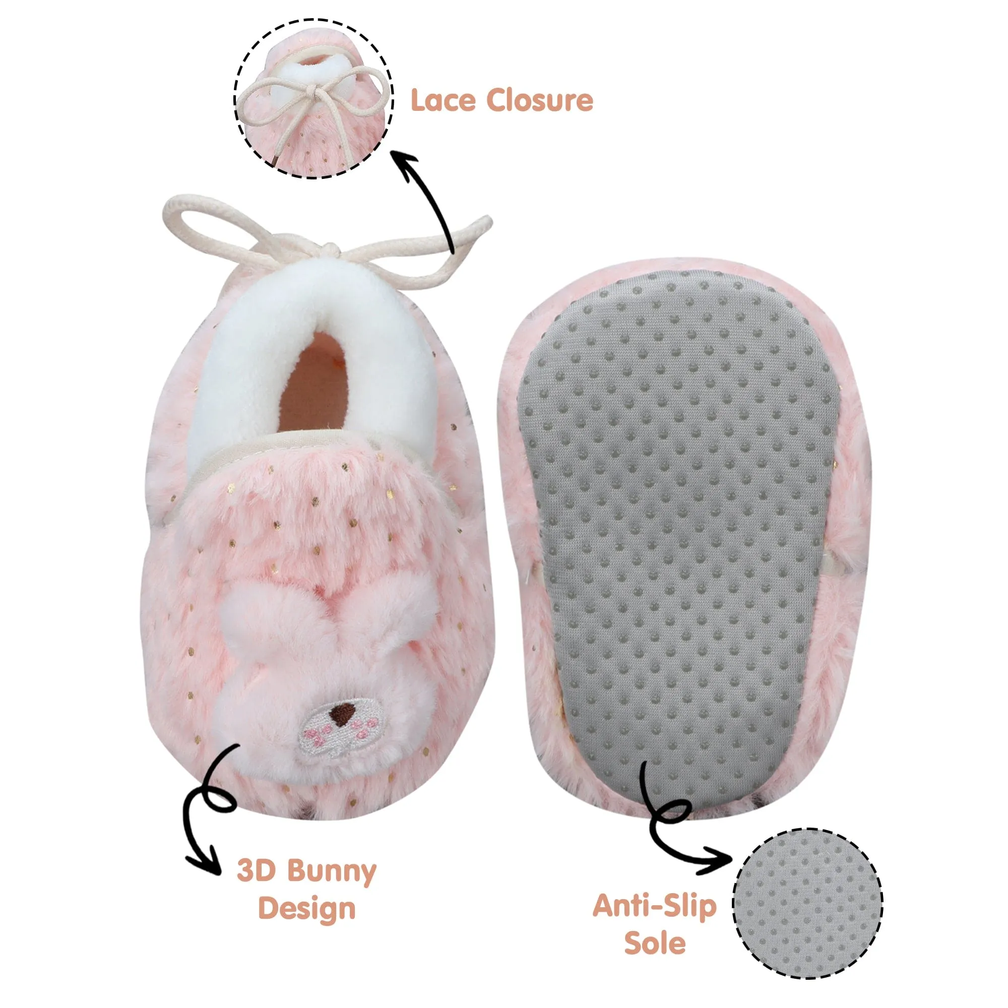 Baby Moo 3D Bunny Soft Slip-On Anti-Skid Plush Warm Booties - Pink