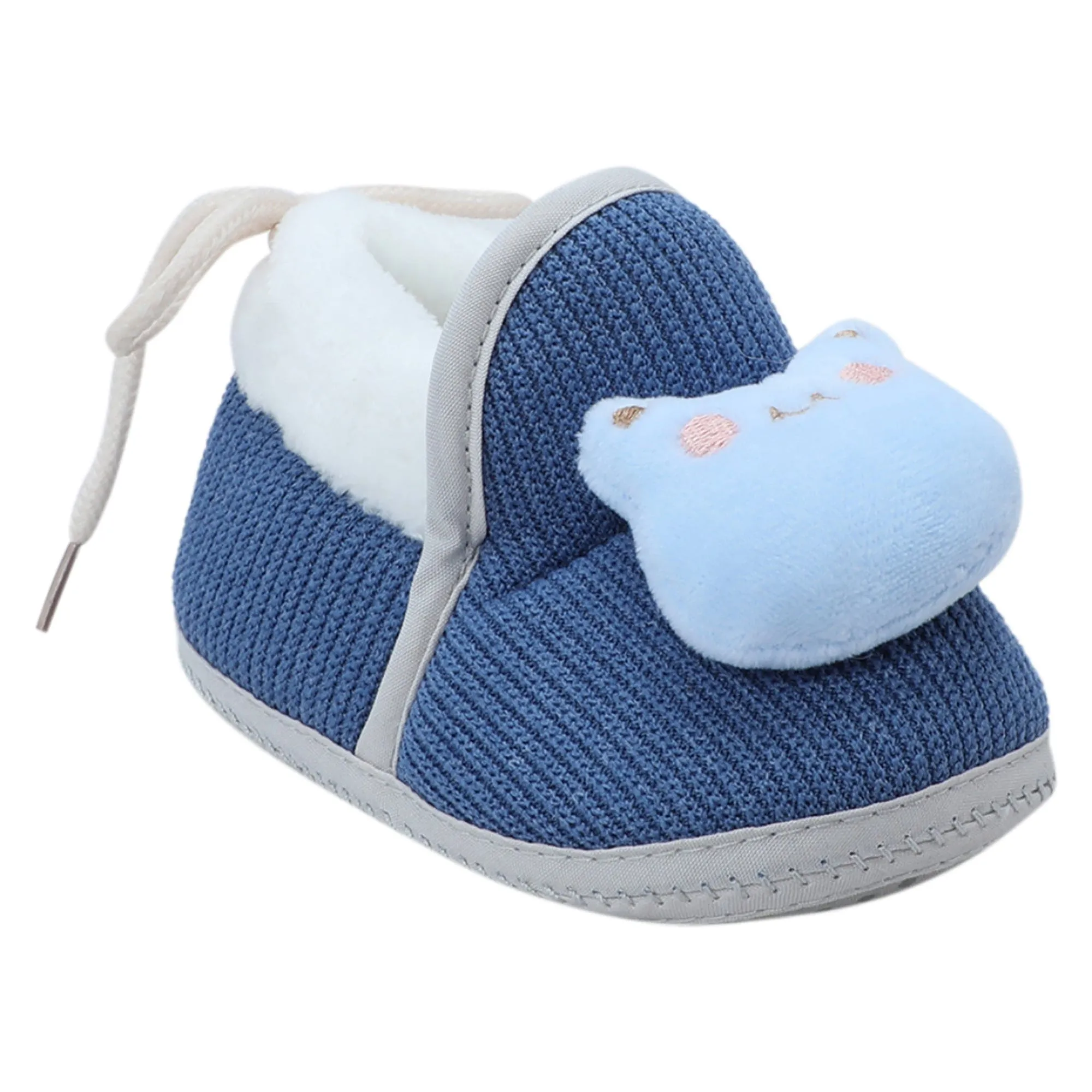 Baby Moo 3D Kitty Ribbed Soft Slip-On Anti-Skid Plush Warm Booties - Blue