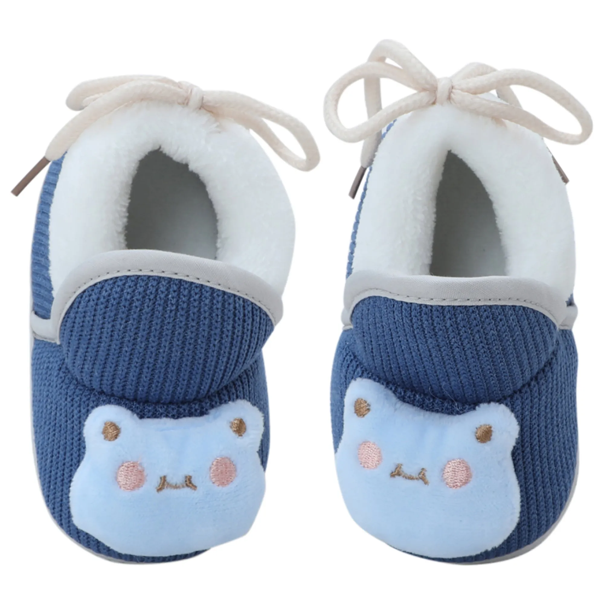 Baby Moo 3D Kitty Ribbed Soft Slip-On Anti-Skid Plush Warm Booties - Blue