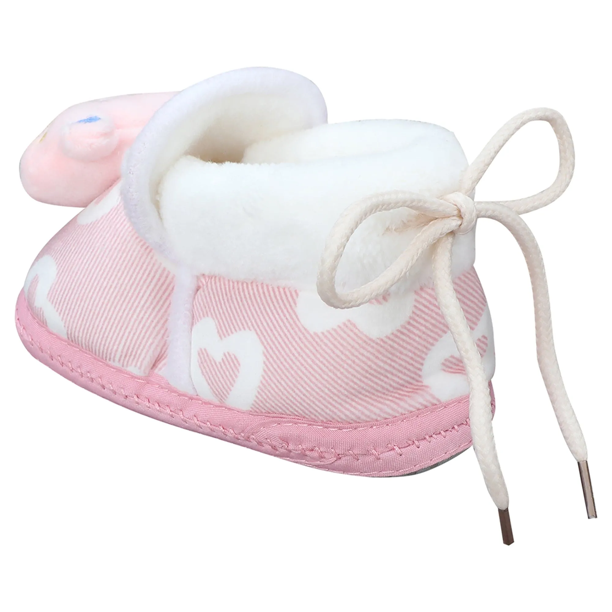 Baby Moo 3D Teddy Buddy Soft Slip-On Anti-Skid Plush Warm Booties - Pink