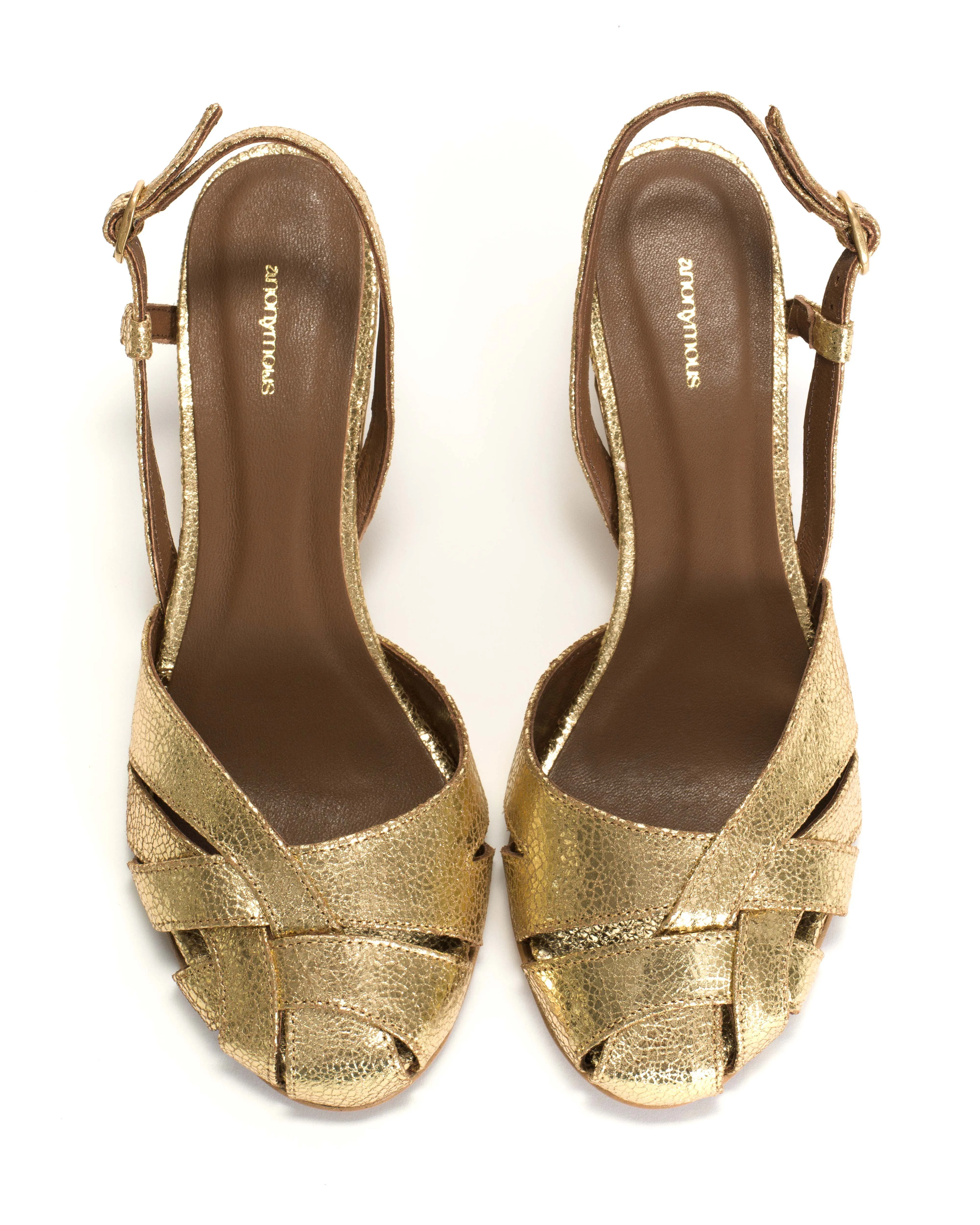 Banie 50 stiletto Crackled metallic goat Gold