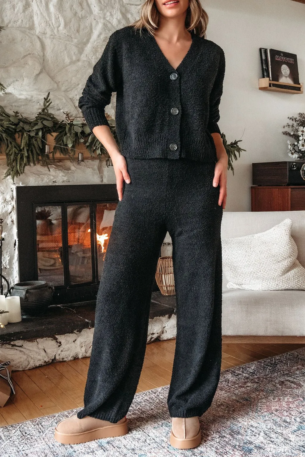 Black Sherpa Lounge Set