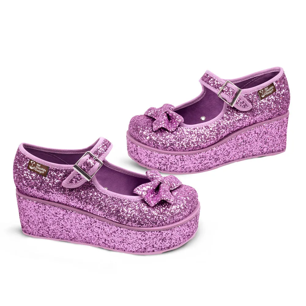 Chocolaticas® Purple Glitter Women's Mary Jane Platform