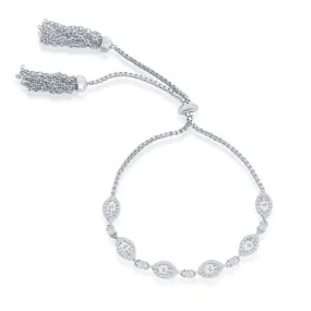 Classic Women's Bracelet - Sterling Silver Round and Marquise CZ Tassel | T-8039