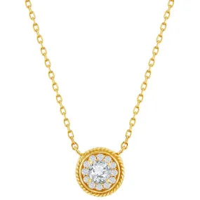 Classic Women's Necklace - Gold Plated Round White CZ Rope Design Border | M-7086-GP