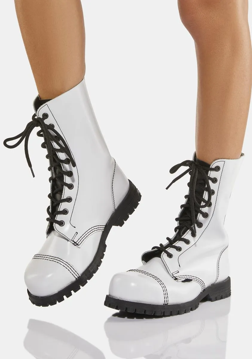 Commando White Leather Combat Boots