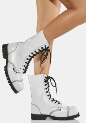 Commando White Leather Combat Boots