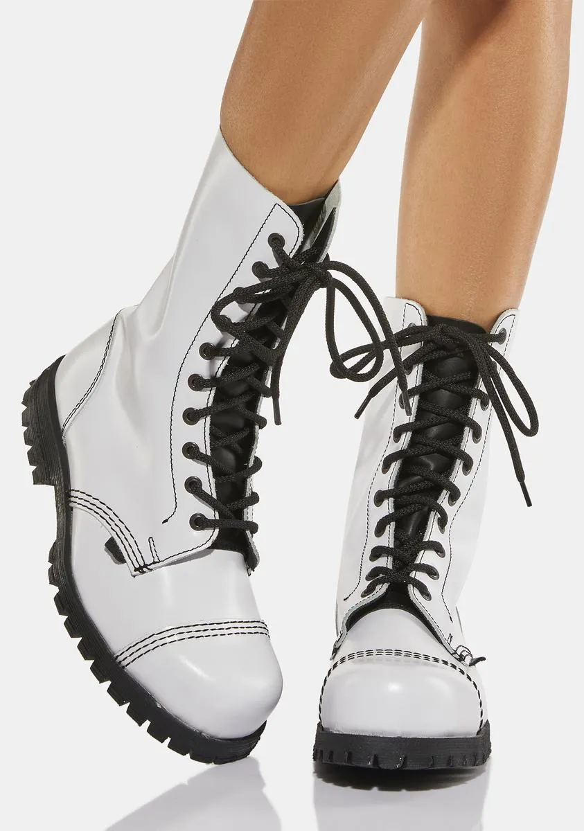 Commando White Leather Combat Boots