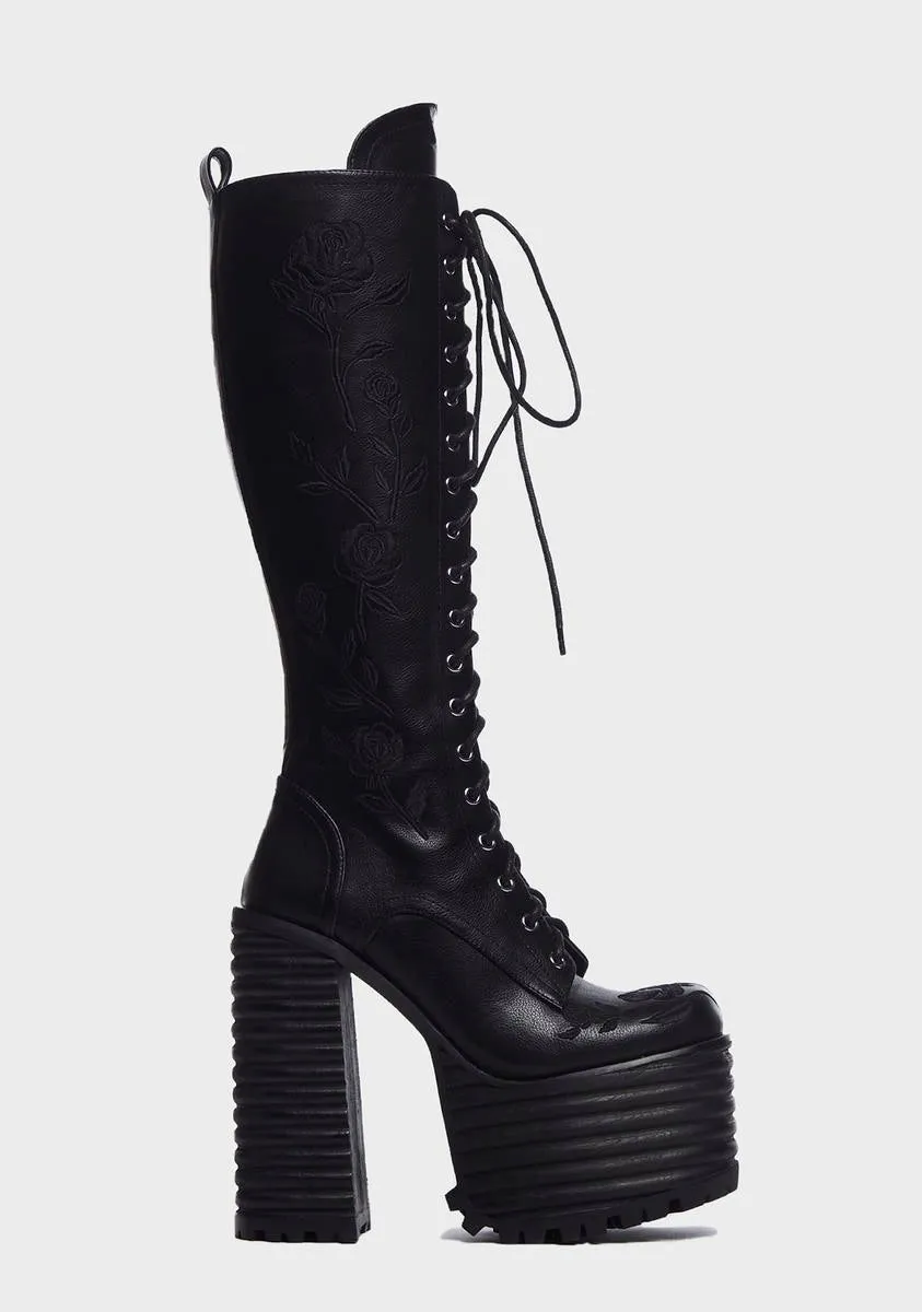 Dark Love Is A Rose Knee High Boots