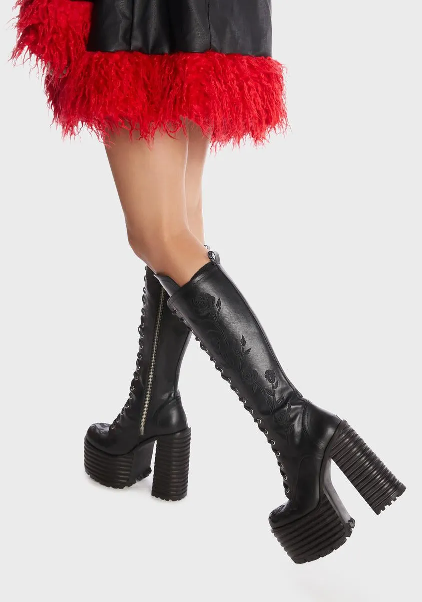 Dark Love Is A Rose Knee High Boots