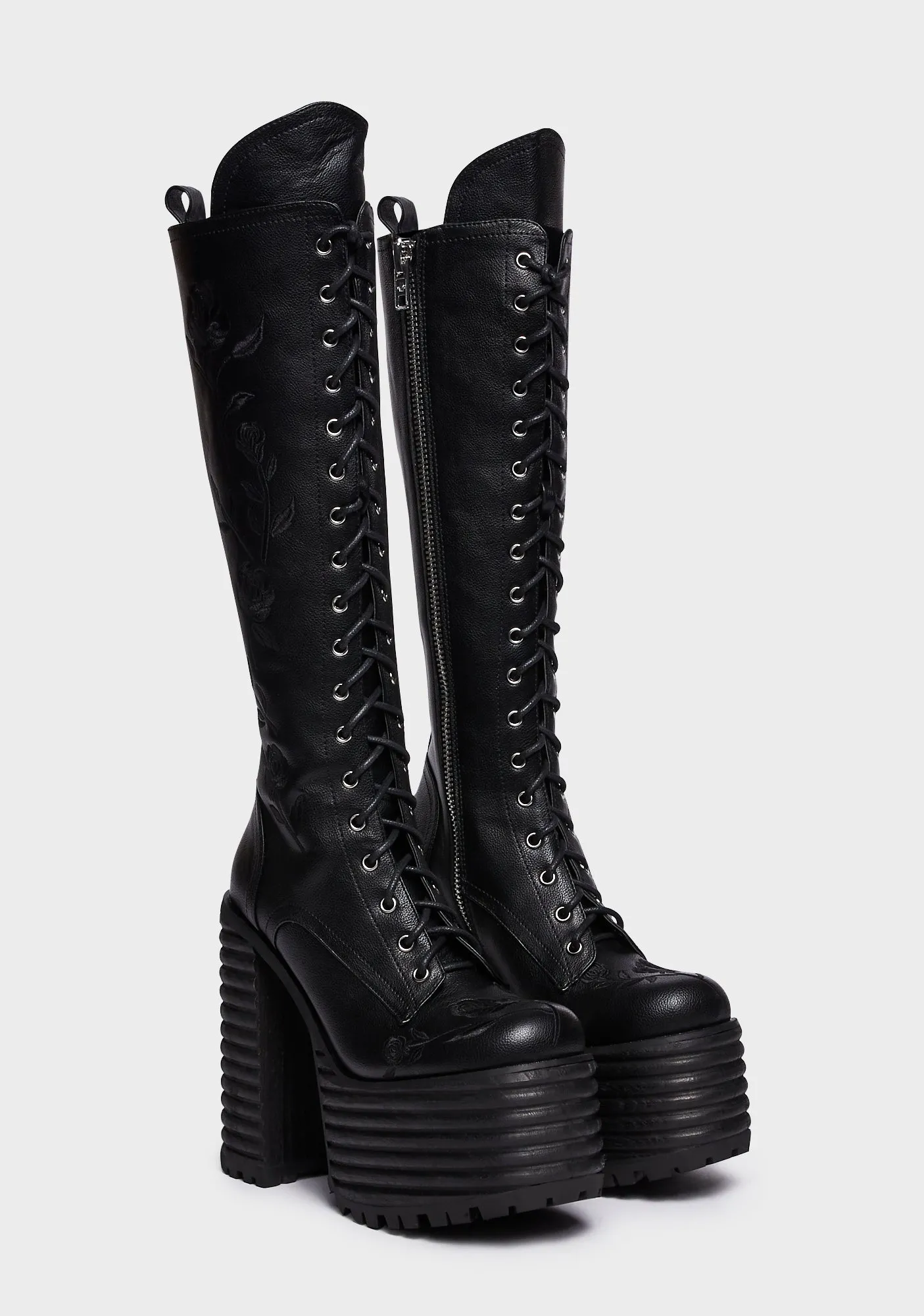 Dark Love Is A Rose Knee High Boots