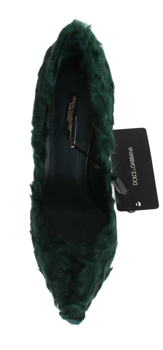 Dolce & Gabbana Elegant Green Xiangao Fur Leather Pumps