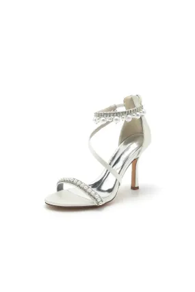 Elegant Single Strap Pearl Beaded Wedding Shoes