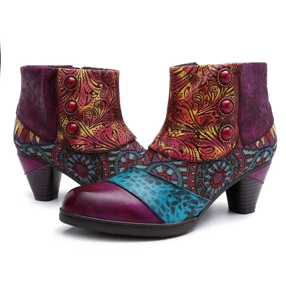 Embi - Colorful Retro Embroidered leather  Booties