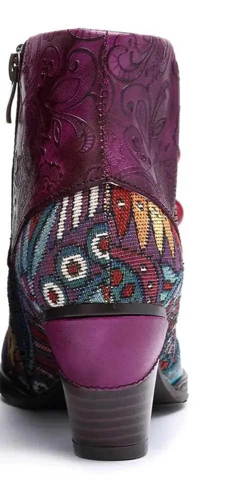 Embi - Colorful Retro Embroidered leather  Booties