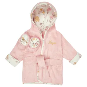 Embroidered 2-Piece Baby Girls Vintage Floral Bathrobe & Booties Set (0-9M)