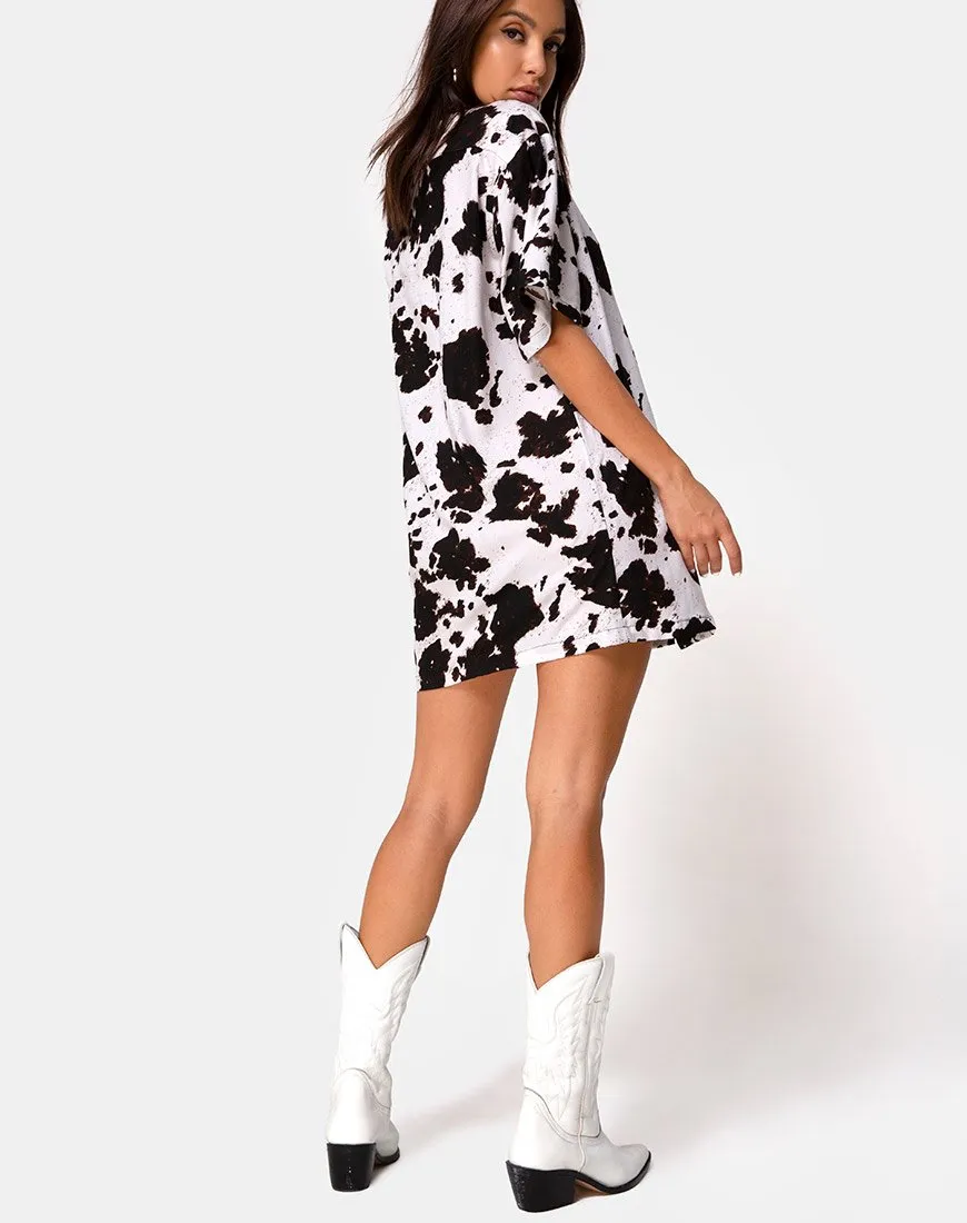 Fresia Mini Dress in Cow Hide Brown and White