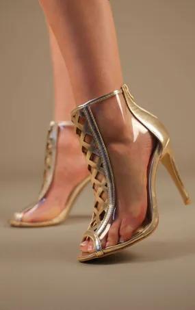 Gold Cut Front Clear Perspex Stiletto Heels