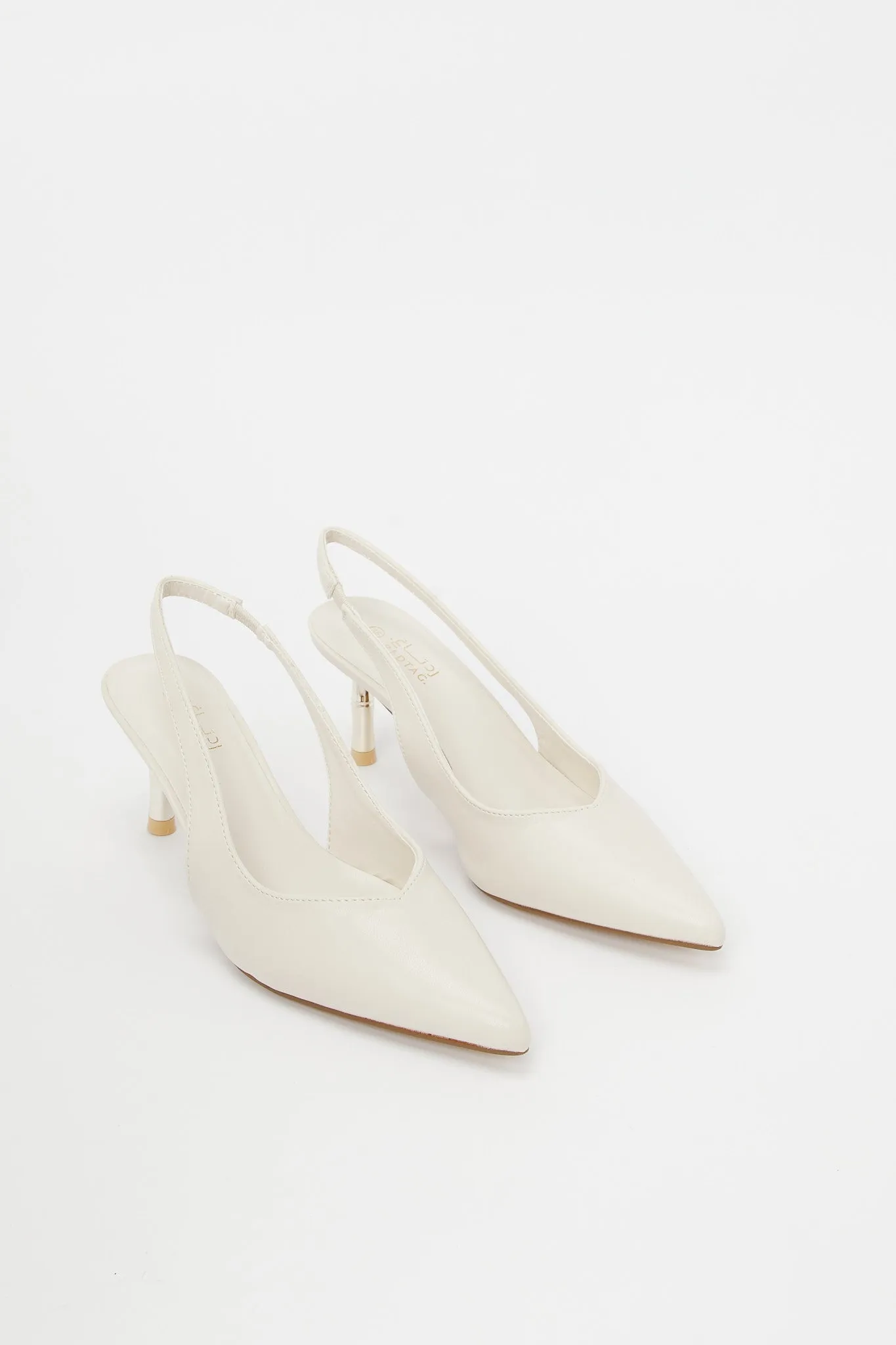 Ivory Slingback With Gold Heel