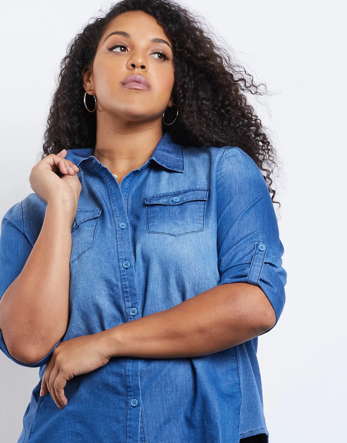 Plus Size Chambray Button Down