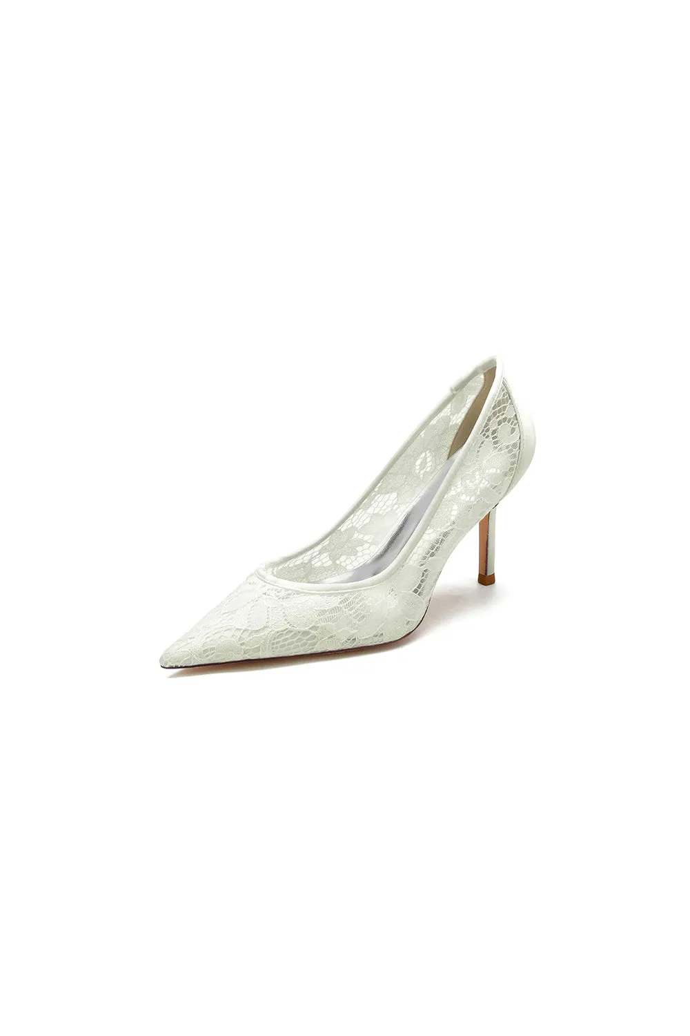 Pointed Toe Bridal Heels with Lace