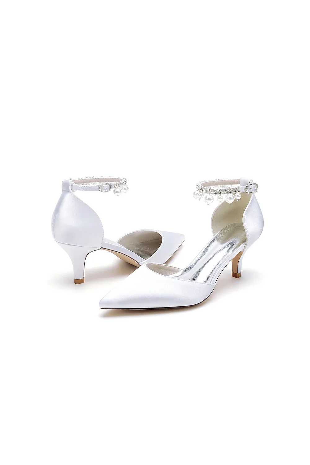 Pointed Toe Pearl Strap Kitten Heels