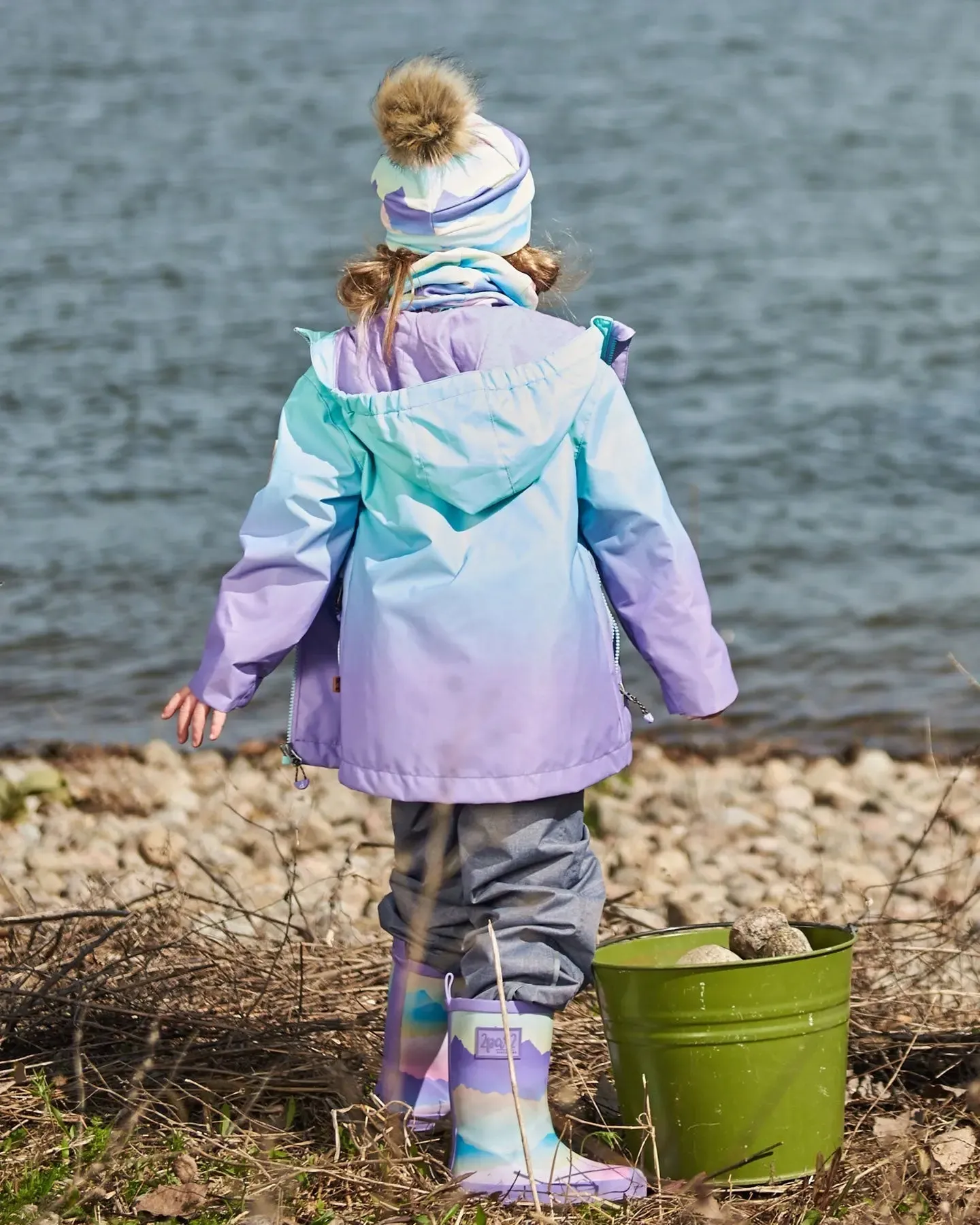 Printed Rain Boots Mauve And Blue, Pink Mountain