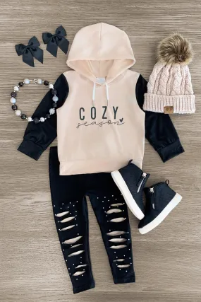 "Cozy Season" Distressed Hoodie Legging Set