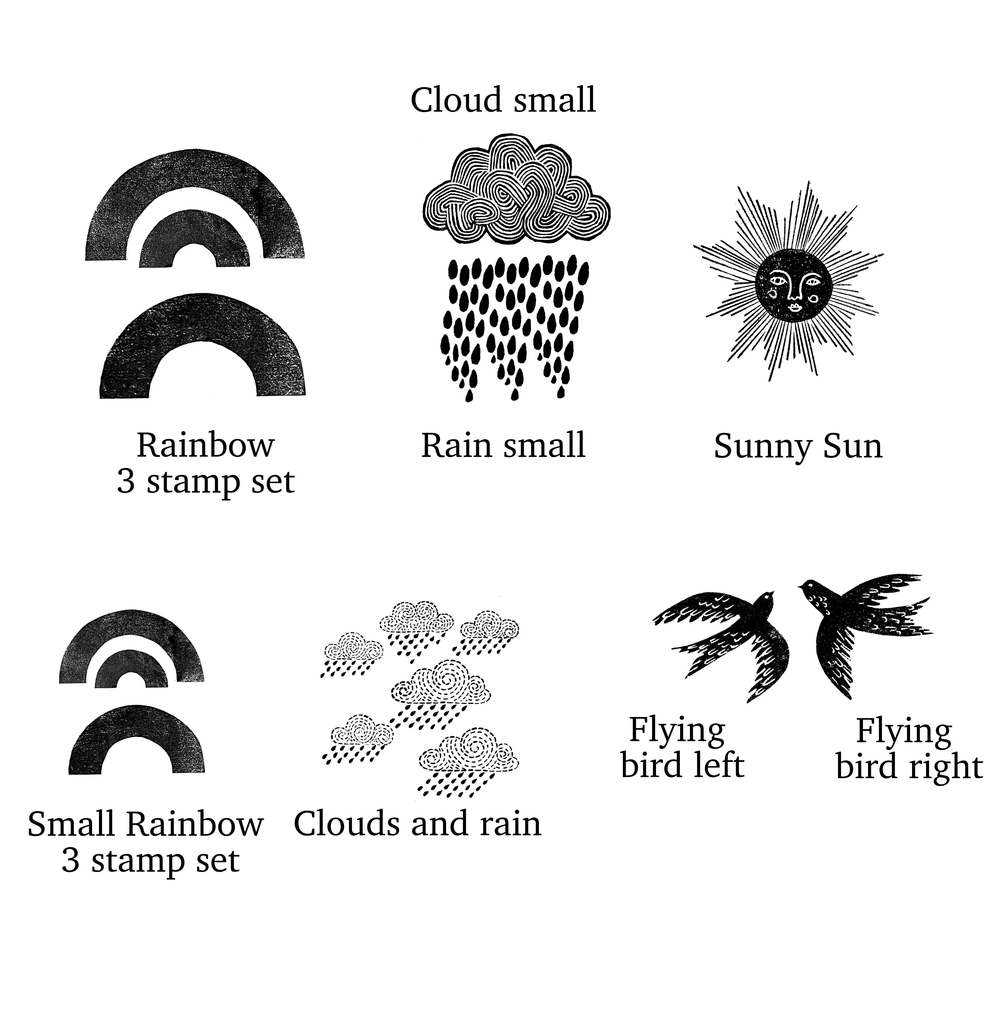 Rainbow, Sun and Clouds Rubber Stamps, Weather Stamps, Rubber Stamps for Card making