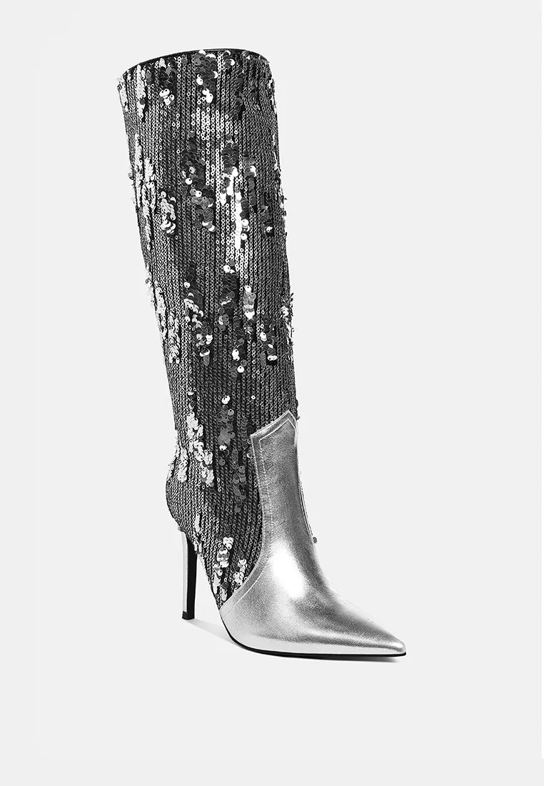 Sitarah Sequin Embellished Metallic Long Boots